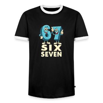 US Flag 67 Memes Six Seven - Men's Ringer Shirt - black/white - Front - AI Model Female 172 light (172cm) & AI Model Male 178 light (178cm)