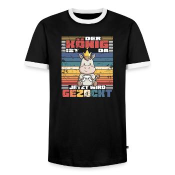 Game King computer game - Men's Ringer Shirt - black/white - Front - AI Model Female 172 light (172cm) & AI Model Male 178 light (178cm)