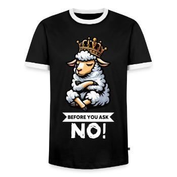 Before You Ask Sheep Sheep Shepherd Sheep Holder - Men's Ringer Shirt - black/white - Front - AI Model Female 172 light (172cm) & AI Model Male 178 light (178cm)