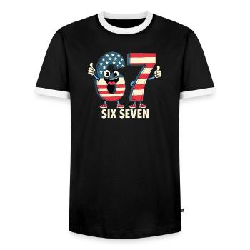 US Flag 67 Memes Six Seven - Men's Ringer Shirt - black/white - Front - AI Model Female 172 light (172cm) & AI Model Male 178 light (178cm)