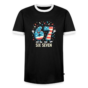 US Flag 67 Memes Six Seven - Men's Ringer Shirt - black/white - Front - AI Model Female 172 light (172cm) & AI Model Male 178 light (178cm)