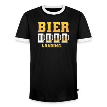 BEER LOADING... – Funny Beer Saying Shirt - Men's Ringer Shirt - black/white - Front - AI Model Female 172 light (172cm) & AI Model Male 178 light (178cm)