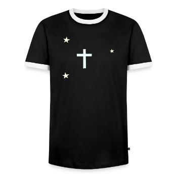 Himmlisches Kreuz mit Sternen - Männer Kontrast-T-Shirt - Schwarz/Weiß - Vorne - AI Model Female 172 light (172cm) & AI Model Male 178 light (178cm)