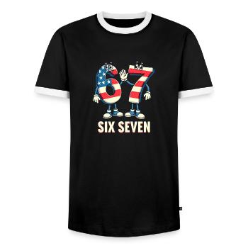US Flag 67 Memes Six Seven - Men's Ringer Shirt - black/white - Front - AI Model Female 172 light (172cm) & AI Model Male 178 light (178cm)