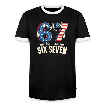 US Flag 67 Memes Six Seven - Men's Ringer Shirt - black/white - Front - AI Model Female 172 light (172cm) & AI Model Male 178 light (178cm)