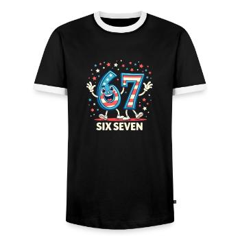 US Flag 67 Memes Six Seven - Men's Ringer Shirt - black/white - Front - AI Model Female 172 light (172cm) & AI Model Male 178 light (178cm)