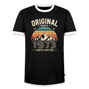Vintage Né(e) en mars 1973 Original depuis 53 ans - T-shirt contrasté Homme - noir/blanc - Devant - AI Model Female 172 light (172cm) & AI Model Male 178 light (178cm)