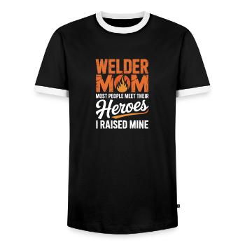 Welder Mom I Raised Mine Welder Heroes - Men's Ringer Shirt - black/white - Front - AI Model Female 172 light (172cm) & AI Model Male 178 light (178cm)