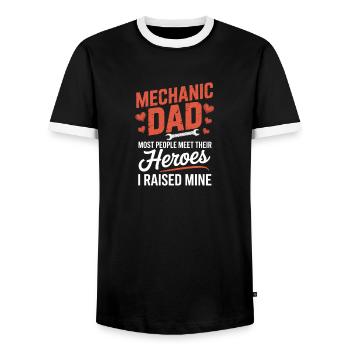 Mechanic Dad Heroes I Raised Mine Papa - Men's Ringer Shirt - black/white - Front - AI Model Female 172 light (172cm) & AI Model Male 178 light (178cm)