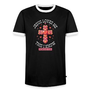 Cross Hearts Jesus Loves Me - Men's Ringer Shirt - black/white - Front - AI Model Female 172 light (172cm) & AI Model Male 178 light (178cm)