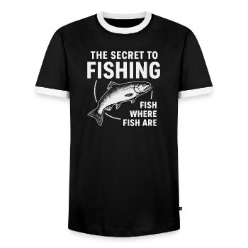 Le secret de la pêche : l’humour de la pêche à la pêche - T-shirt contrasté Homme - noir/blanc - Devant - AI Model Female 172 light (172cm) & AI Model Male 178 light (178cm)
