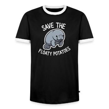 Cute Manatee Save the Floaty Potatoes  - Men's Ringer Shirt - black/white - Front - AI Model Female 172 light (172cm) & AI Model Male 178 light (178cm)