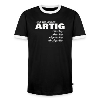 good - Men's Ringer Shirt - black/white - Front - AI Model Female 172 light (172cm) & AI Model Male 178 light (178cm)