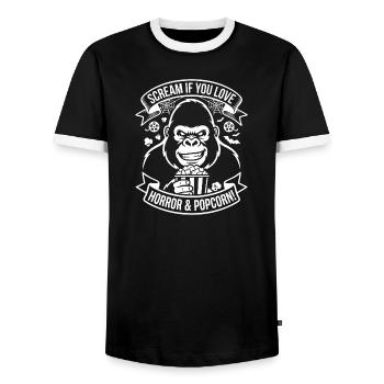 Scream Gorilla Popcorn Design - Men's Ringer Shirt - black/white - Front - AI Model Female 172 light (172cm) & AI Model Male 178 light (178cm)