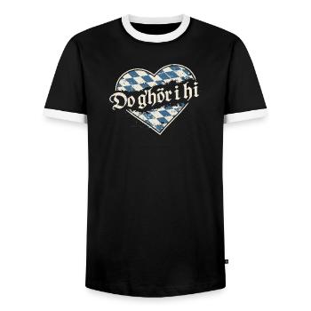 Do g’hör i hi – Bayerisches Herz Dialekt - Männer Kontrast-T-Shirt - Schwarz/Weiß - Vorne - AI Model Female 172 light (172cm) & AI Model Male 178 light (178cm)
