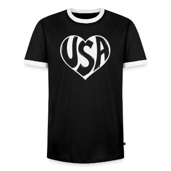 Heart USA Typo - Men's Ringer Shirt - black/white - Front - AI Model Female 172 light (172cm) & AI Model Male 178 light (178cm)