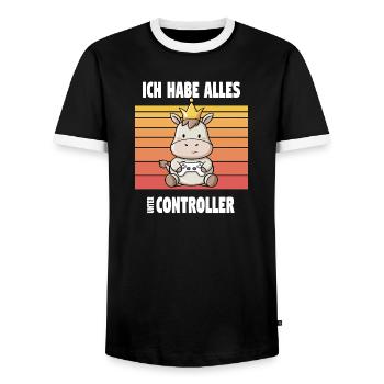 Gaming Animal Design - Men's Ringer Shirt - black/white - Front - AI Model Female 172 light (172cm) & AI Model Male 178 light (178cm)