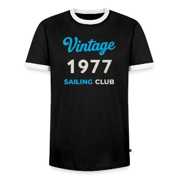 Vintage 1977 – Sailing Club Retro Birth Year - Men's Ringer Shirt - black/white - Front - AI Model Female 172 light (172cm) & AI Model Male 178 light (178cm)