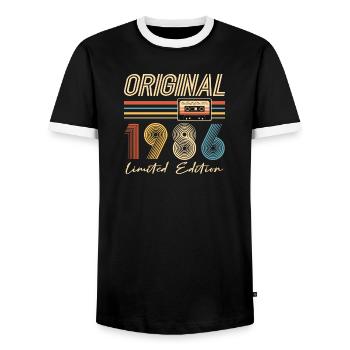40th Birthday 40th Anniversary Original 1986 - Men's Ringer Shirt - black/white - Front - AI Model Female 172 light (172cm) & AI Model Male 178 light (178cm)