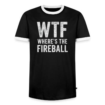 WTF Where's The Fireball Humor Spruch - Männer Kontrast-T-Shirt - Schwarz/Weiß - Vorne - AI Model Female 172 light (172cm) & AI Model Male 178 light (178cm)