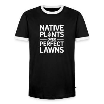 Plantes indigènes sur pelouses parfaites - T-shirt contrasté Homme - noir/blanc - Devant - AI Model Female 172 light (172cm) & AI Model Male 178 light (178cm)