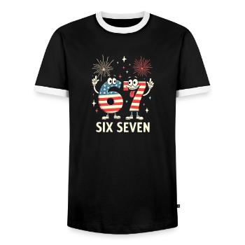US Flag 67 Memes Six Seven - Men's Ringer Shirt - black/white - Front - AI Model Female 172 light (172cm) & AI Model Male 178 light (178cm)