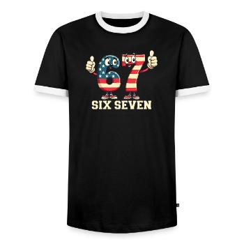 US Flag 67 Memes Six Seven - Men's Ringer Shirt - black/white - Front - AI Model Female 172 light (172cm) & AI Model Male 178 light (178cm)