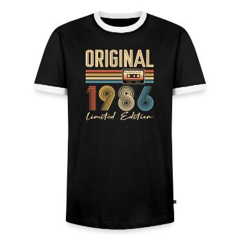 40 Year Anniversary Original 1986 Party Gift - Men's Ringer Shirt - black/white - Front - AI Model Female 172 light (172cm) & AI Model Male 178 light (178cm)