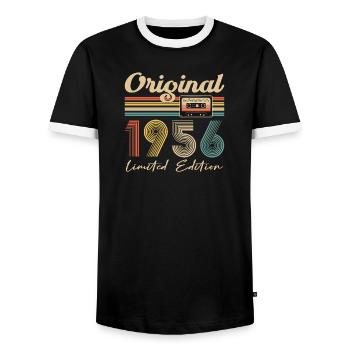 Original 70 Year Anniversary 1956 Party Gift - Men's Ringer Shirt - black/white - Front - AI Model Female 172 light (172cm) & AI Model Male 178 light (178cm)