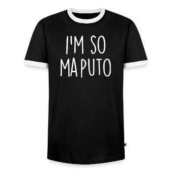 Maputo, Mozambique - Men's Ringer Shirt - black/white - Front - AI Model Female 172 light (172cm) & AI Model Male 178 light (178cm)