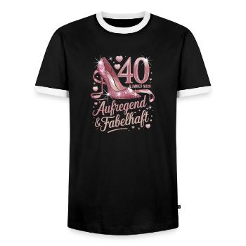  40 & Immer Noch Aufregend & Fabelhaft Pinke High - Männer Kontrast-T-Shirt - Schwarz/Weiß - Vorne - AI Model Female 172 light (172cm) & AI Model Male 178 light (178cm)