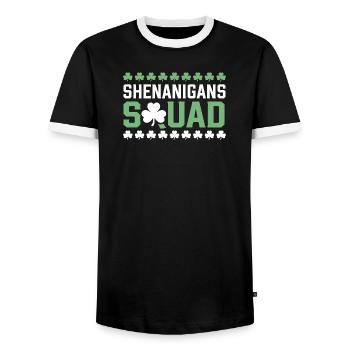 Shenanigans Squad Shamrock Tee - Men's Ringer Shirt - black/white - Front - AI Model Female 172 light (172cm) & AI Model Male 178 light (178cm)