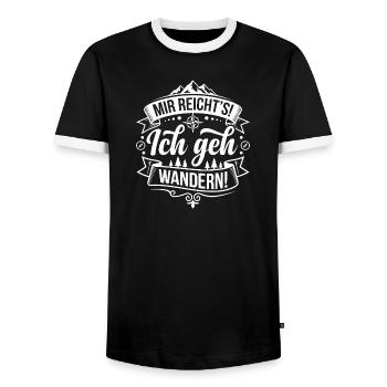 I Go Hiking Mountain Logo - Men's Ringer Shirt - black/white - Front - AI Model Female 172 light (172cm) & AI Model Male 178 light (178cm)