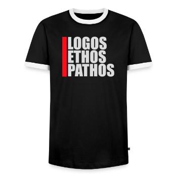 Logos Ethos Pathos Rhetorik Philosophie Student - Männer Kontrast-T-Shirt - Schwarz/Weiß - Vorne - AI Model Female 172 light (172cm) & AI Model Male 178 light (178cm)
