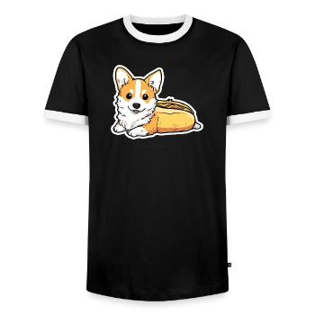 Collant en forme de pain pour hot-dogs Corgi mignon - T-shirt contrasté Homme - noir/blanc - Devant - AI Model Female 172 light (172cm) & AI Model Male 178 light (178cm)