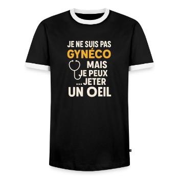 Pas Gynéco Jeter Un Oeil Humour Beauf - T-shirt contrasté Homme - noir/blanc - Devant - AI Model Female 172 light (172cm) & AI Model Male 178 light (178cm)