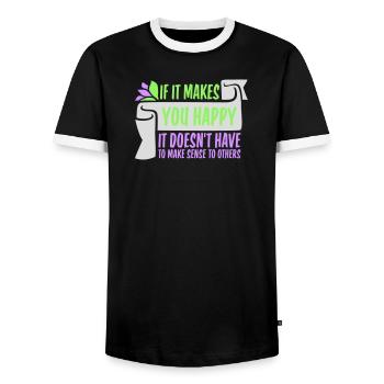 If Makes You Happy Sense Others Spruch Glück Frei - Men's Ringer Shirt - black/white - Front - AI Model Female 172 light (172cm) & AI Model Male 178 light (178cm)