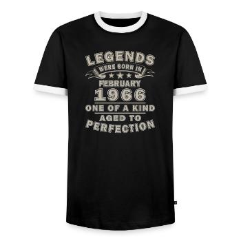 Légende vivante depuis février 1966 - T-shirt contrasté Homme - noir/blanc - Devant - AI Model Female 172 light (172cm) & AI Model Male 178 light (178cm)