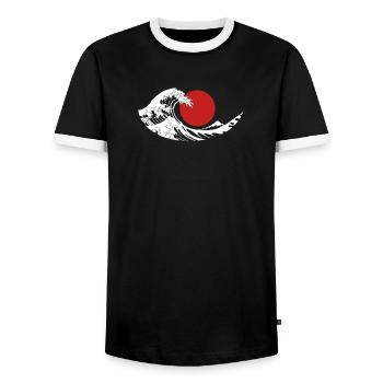 Esthétique japonaise du Soleil Rouge de la Grande Vague - T-shirt contrasté Homme - noir/blanc - Devant - AI Model Female 172 light (172cm) & AI Model Male 178 light (178cm)