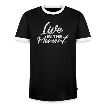Live In The Moment Mindfulness Presence Awareness - Men's Ringer Shirt - black/white - Front - AI Model Female 172 light (172cm) & AI Model Male 178 light (178cm)
