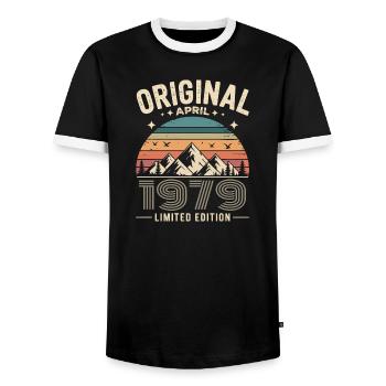 février 1979 – Légende des sommets et montagnes - T-shirt contrasté Homme - noir/blanc - Devant - AI Model Female 172 light (172cm) & AI Model Male 178 light (178cm)