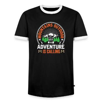 Mountains - Adventure is Calling - Men's Ringer Shirt - black/white - Front - AI Model Female 172 light (172cm) & AI Model Male 178 light (178cm)
