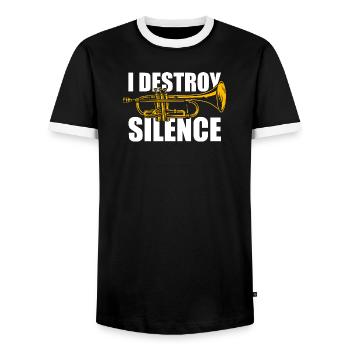 Je détruis le trompettiste du silence - T-shirt contrasté Homme - noir/blanc - Devant - AI Model Female 172 light (172cm) & AI Model Male 178 light (178cm)