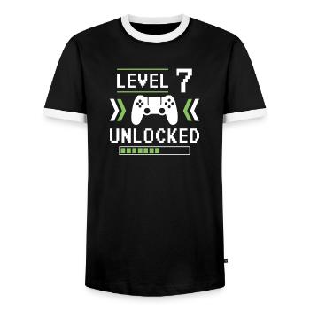 Level 7 Unlocked - Men's Ringer Shirt - black/white - Front - AI Model Female 172 light (172cm) & AI Model Male 178 light (178cm)