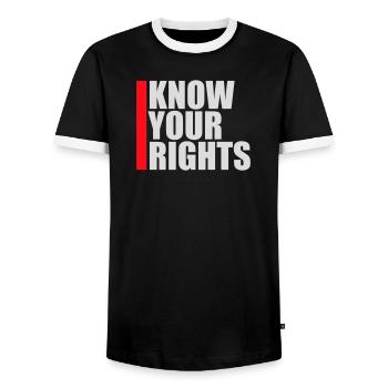 Know Your Rights Activism Justice Freedom - Men's Ringer Shirt - black/white - Front - AI Model Female 172 light (172cm) & AI Model Male 178 light (178cm)