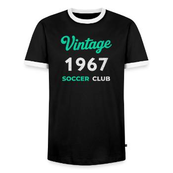 Vintage 1967 – Soccer Club Retro Birth Year - Men's Ringer Shirt - black/white - Front - AI Model Female 172 light (172cm) & AI Model Male 178 light (178cm)