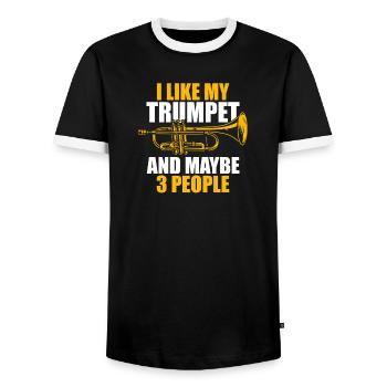 J’aime mon trompettiste - T-shirt contrasté Homme - noir/blanc - Devant - AI Model Female 172 light (172cm) & AI Model Male 178 light (178cm)