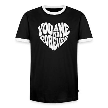 Forever Together - Valentine White Retro Heart - Men's Ringer Shirt - black/white - Front - AI Model Female 172 light (172cm) & AI Model Male 178 light (178cm)
