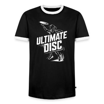Ultimate Disc Frisbee Player Throwing Action For - Men's Ringer Shirt - black/white - Front - AI Model Female 172 light (172cm) & AI Model Male 178 light (178cm)