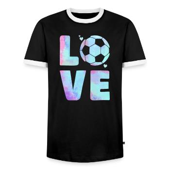 Love Football T-Shirt – Sport & Heart Design - Men's Ringer Shirt - black/white - Front - AI Model Female 172 light (172cm) & AI Model Male 178 light (178cm)